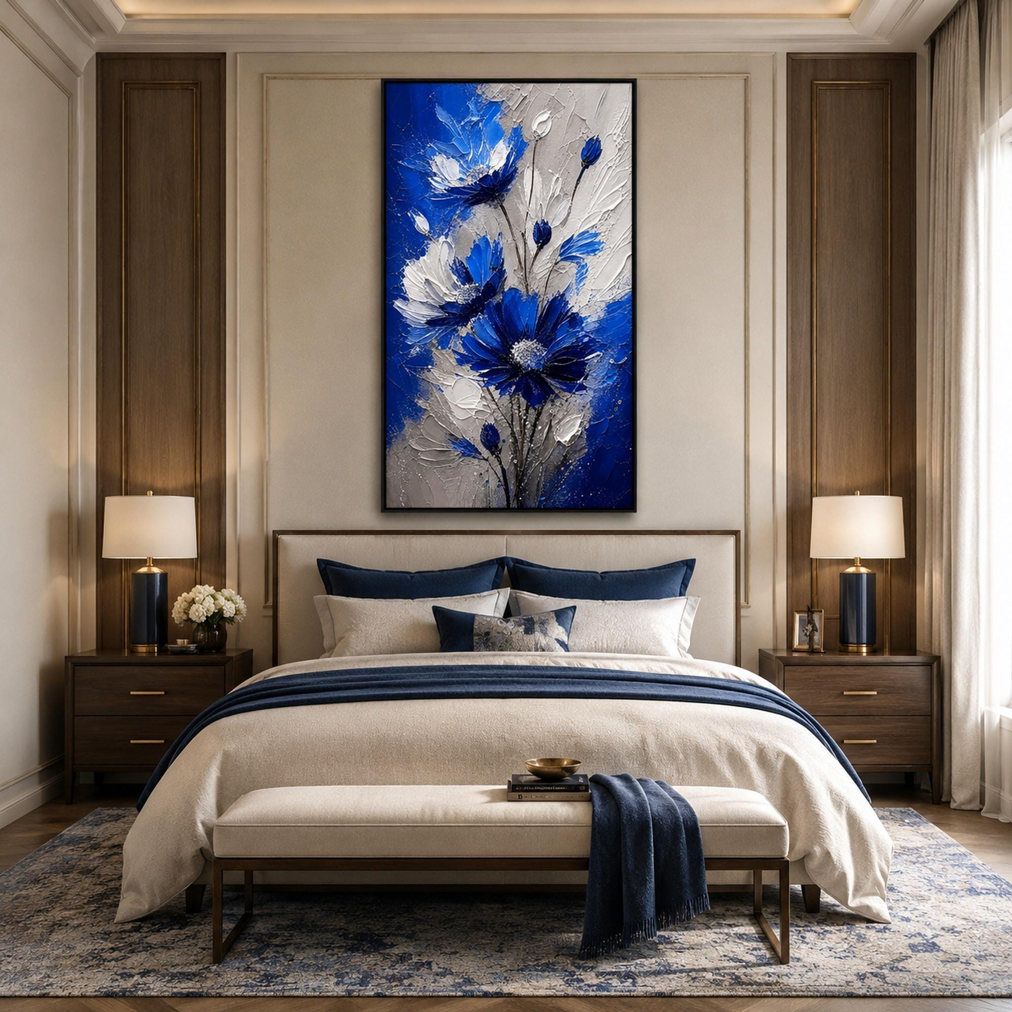 Blue Floral Textured Oil Painting