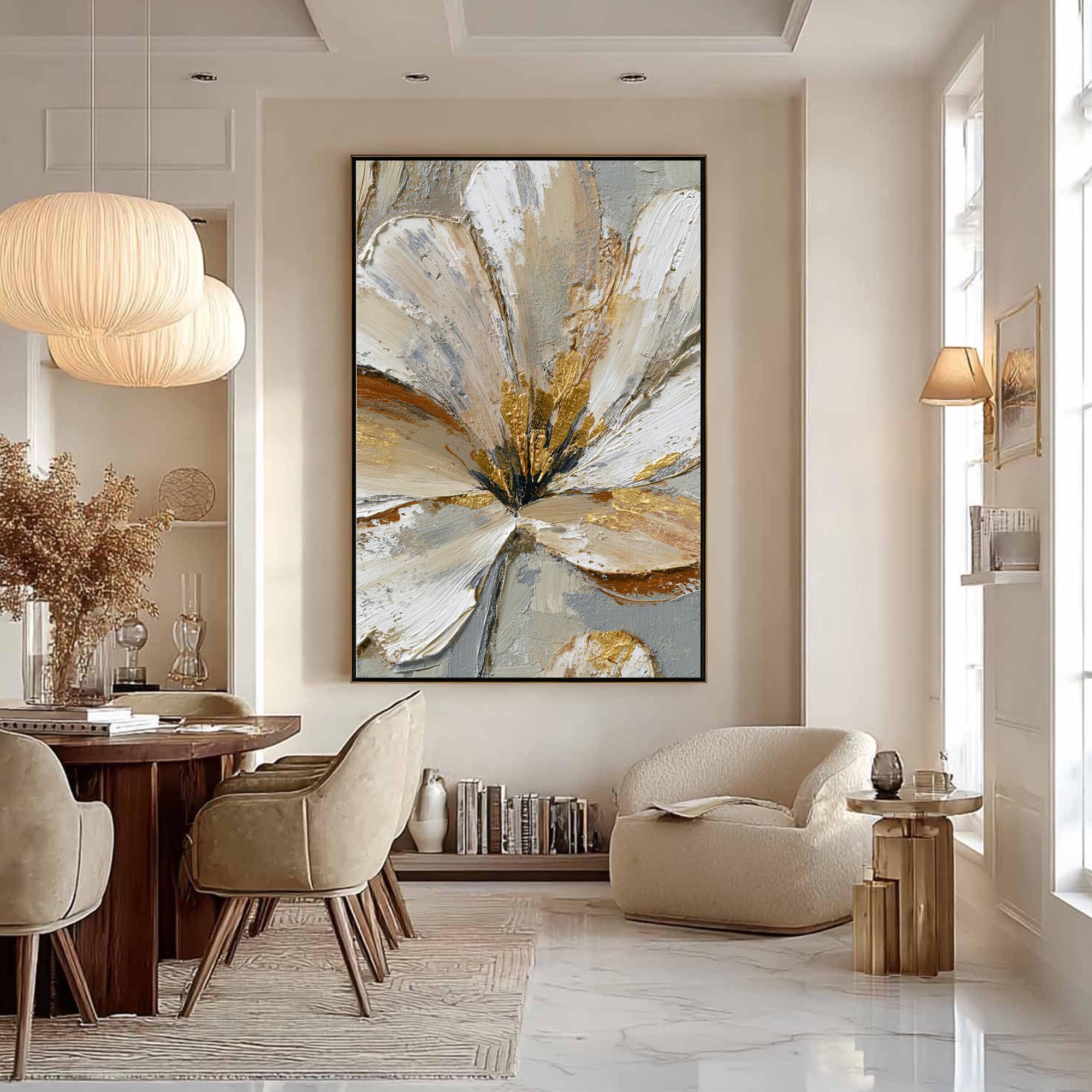 Large White Flower Textured Oil Painting