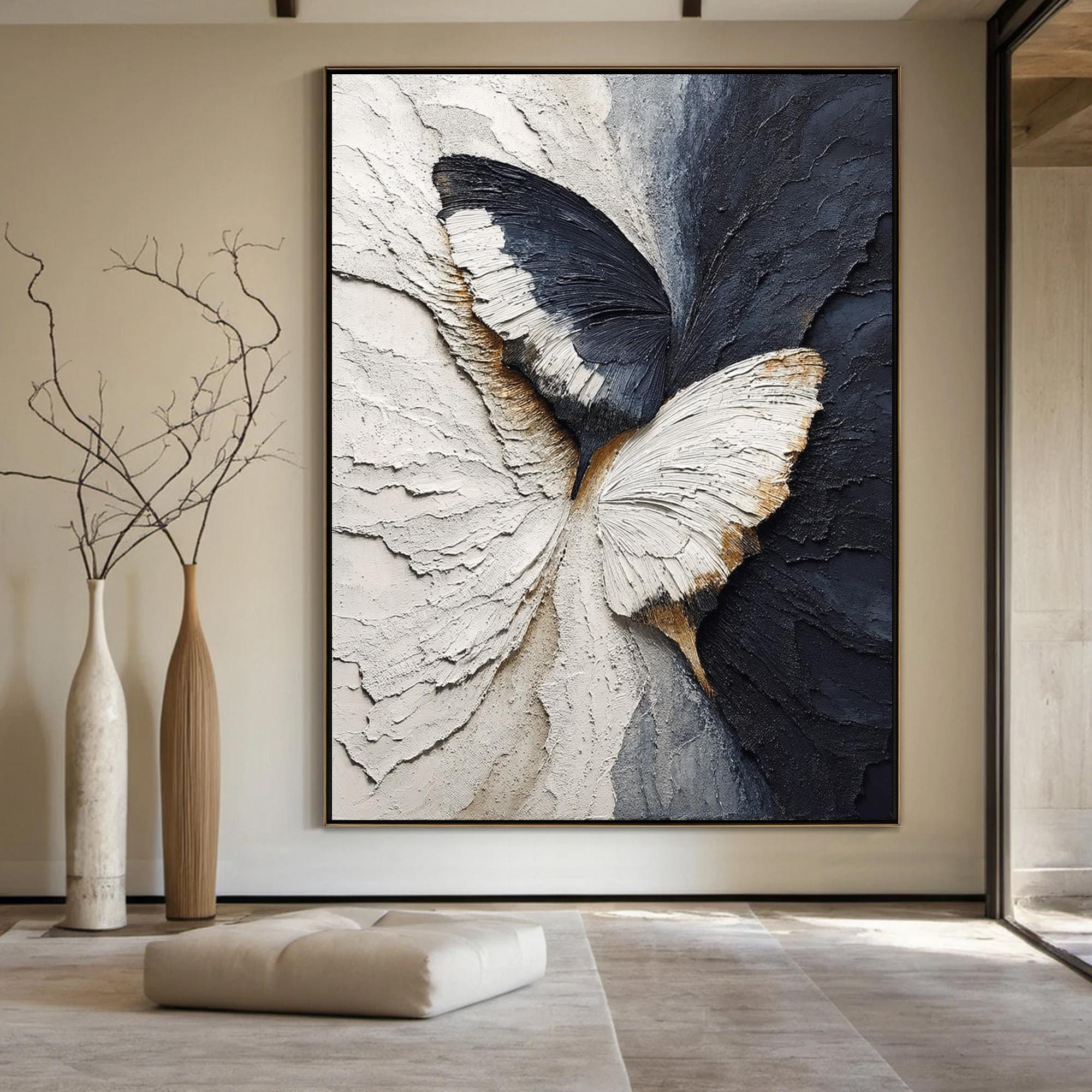 Black and White Butterfly Textured Oil Painting