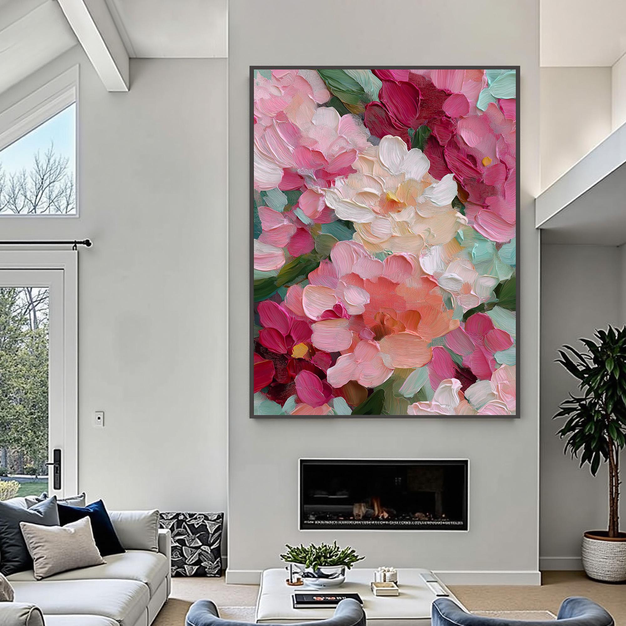 Pink Floral Textured Oil Painting