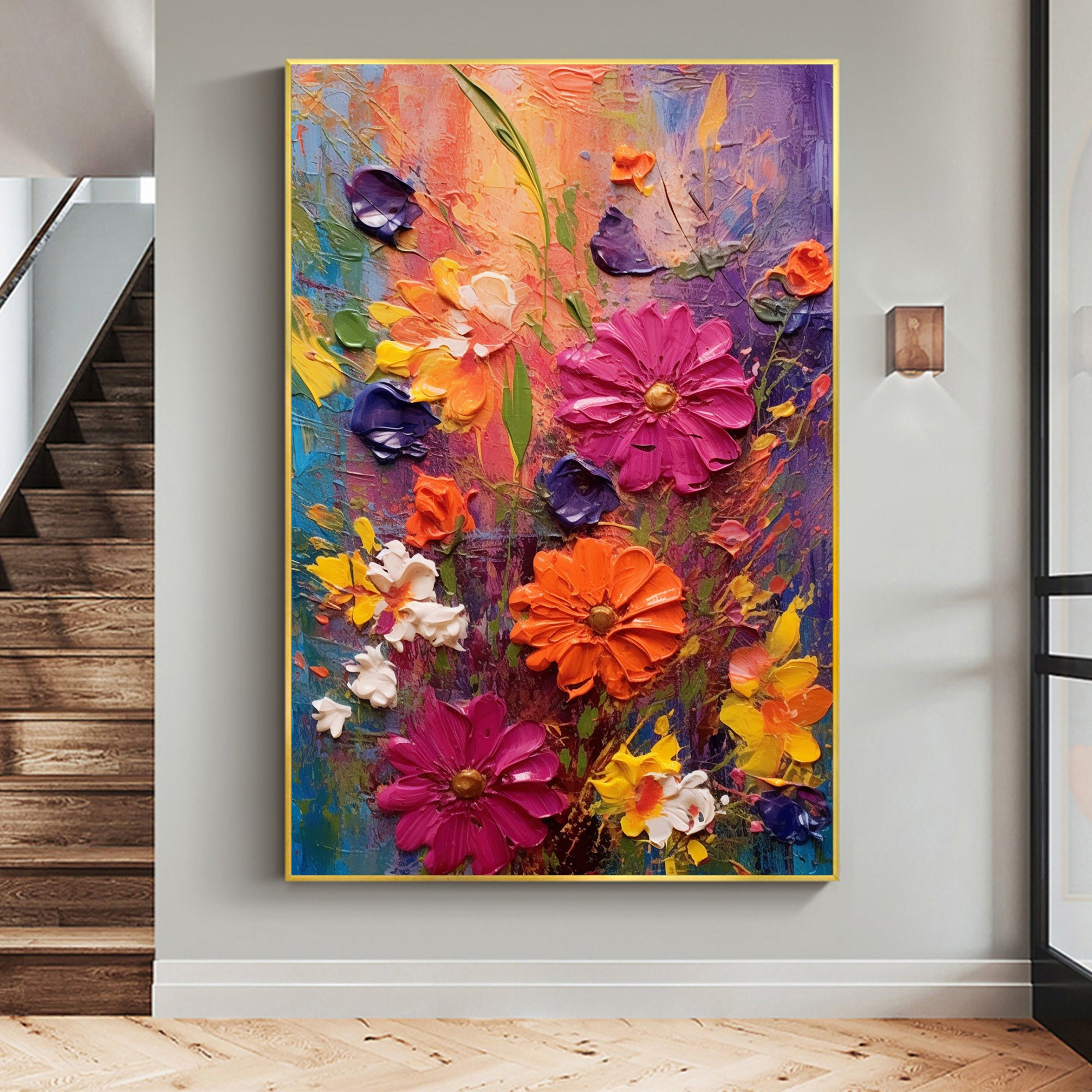Colorful Wildflower Textured Oil Painting